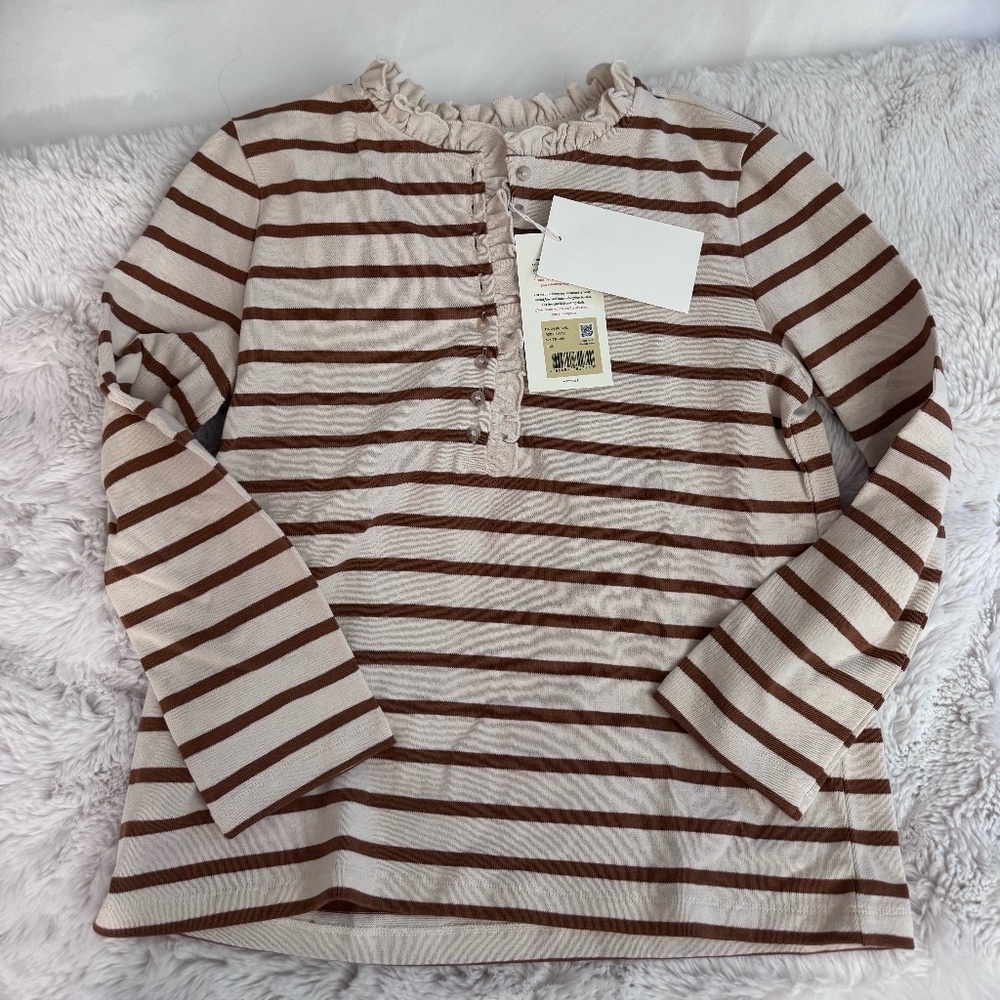 New with Tags Sezane GAËL MARINIÈRE long-sleeve top in Ecru / Camel Size XS